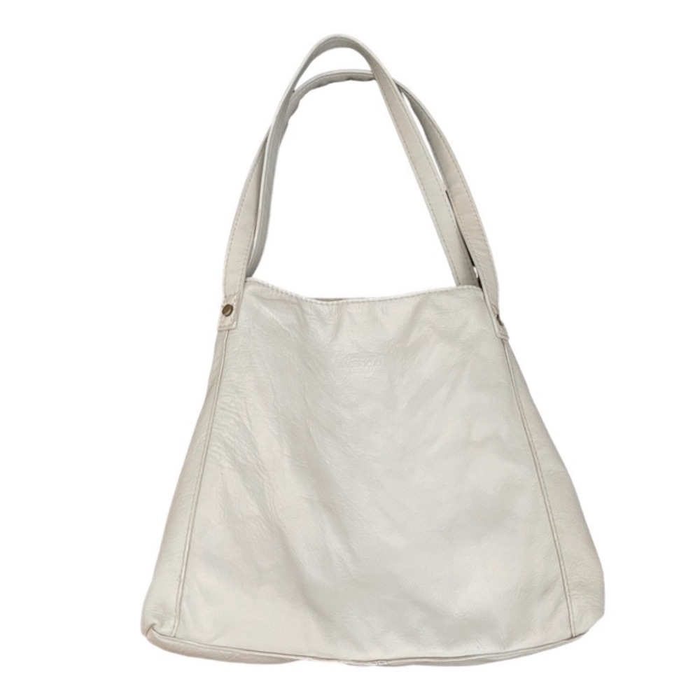 American Leather Co Liberty Shopper Triple Entry Shoulder Bag Stone Off White